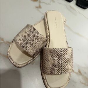 Tory Burch Neutral Snake-Embossed Slide Sandals